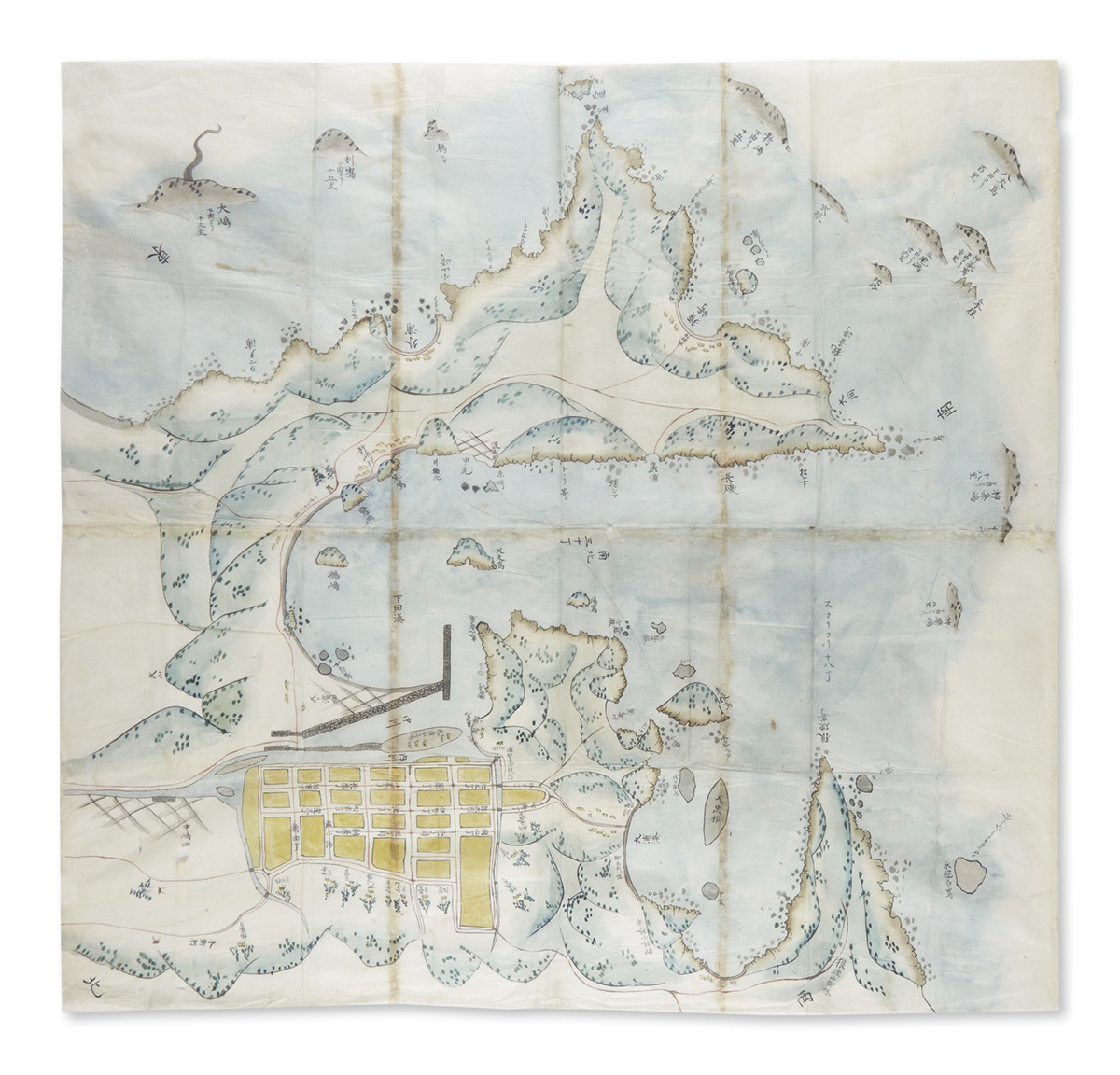 (JAPAN.) Large folding manuscript map of Shimoda.
